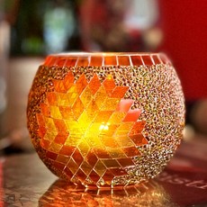 Janie Home 歐式彩繪玻璃燭台, 橘色