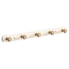 zozo 奶油風實木圓頭掛鉤 5鉤 LV123-3 奶油白 免打孔安裝 門後掛衣架, 1個