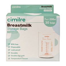 cimilre 馨乃樂 感溫母乳儲存袋 BPA FREE安全耐用 夾鏈式密封口防漏設計 可冷藏/冷凍 直立式放置 一次性使用, 30入, 1盒