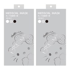 AQUA MASK 水舞生醫 Hello Kitty 鋼印款成人平面醫療口罩 9.5 x 17.5cm, 黑白色系, 30片, 2盒