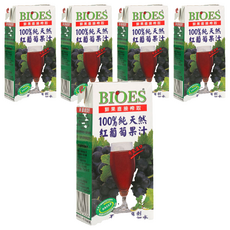 BIOES 囍瑞 100%純天然紅葡萄汁原汁, 果實直接榨取, 不含防腐劑, 不加糖, 不加水, 1L, 5瓶