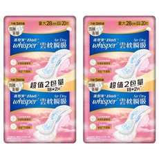 whisper 好自在 台灣公司貨 Air Dry 雲枕瞬吸衛生棉, 日用量大型(28cm), 20片, 2包