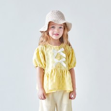 MARI N MORI 女童涼感透氣夏季爆米花蝴蝶結上衣