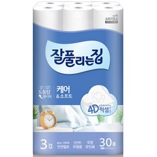 잘풀리는집 케어 앤 소프트 천연펄프 3겹 롤화장지, 30롤, 1개