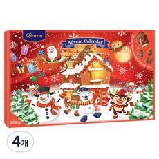 바론초콜릿 어드벤트 캘린더 초콜릿 레드, 200g, 4개