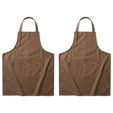 JING PIN WEI QUN 防水工作圍裙, 滌棉帆布材質, 舒適透氣, 擋水擋油, 可調節肩帶, 鈕扣設計, 卡其色, 2件