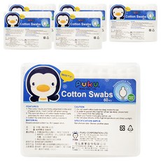 PUKU 藍色企鵝 大雪人安全棉花棒 60支, 純棉材質, 雙頭設計, 6盒