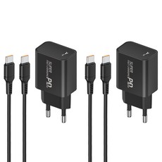 YINTO c타입 고속 충전기 25W PD3.0 PPS + C to C 1.5m 100w 케이블 세트, 2세트, 블랙