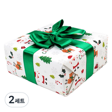 Inp 聖誕節JP包裝紙6入 + 緞帶20mm組合, 2套, 白色(包裝紙), 綠色(緞帶)