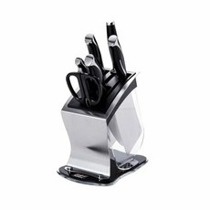 MIYACO 米雅可 黑晶七件式刀具組, 斬骨刀 + 中式片刀 + 主廚刀 + 水果刀 + 磨刀棒 + 廚房剪刀 + 刀具收納座, 1組