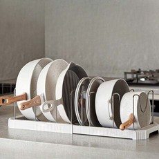 可調節長度鍋具平底鍋收納整理架, 白色, 1層, 1個