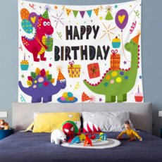 薄款磨毛生日掛布聚酯纖維, 95 x 73cm, 生日恐龍