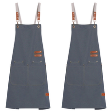 復古風時尚帆布圍裙, 灰色, 2件