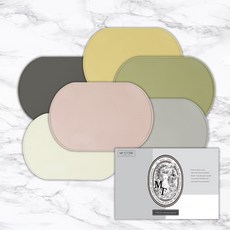 MF商店 橢圓形矽膠餐桌墊 6種, 深灰色, 灰色, 米色, 橄欖綠, 桃色, 黃色, 1套, 40*26.5cm