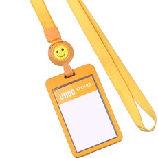 UHOO 微笑員工證件套伸縮扣環掛繩, 黃色, 1個