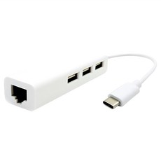 USB3.1 Type-C轉RJ45網卡/3孔HUB, 1個, 白色
