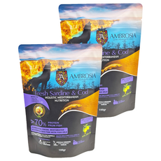 AMBROSIA 安柏希雅 單一肉蛋白無穀鮮肉犬糧 沙丁魚 + 鱈魚 添加橄欖油, 100g, 2袋