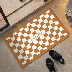 HANEE 珪藻土腳踏墊 棋盤格浴室墊, 棕色