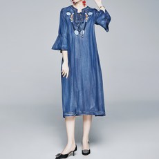 아뗄릭 루즈핏 자수 꽃무늬 롱 원피스 00254 빅사이즈 포함