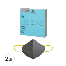 dc 克微粒 奈米薄膜兒童立體口罩 CNS 15980 防護 (PM2.5) 國家標準八大項測試A級防護, 灰色 + 黃耳帶, 6片, 2盒