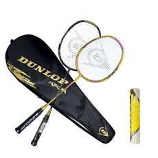DUNLOP 霓虹2.0一體式羽毛球拍 2入+球拍袋+M 100混裝羽球 隨機出貨 12入, 單品, 1套