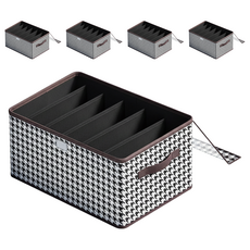 Starshop 居家防塵衣物分隔整理收納箱 7格帶蓋 PP板褲子盒, 千鳥格, 5個, 44 x 30 x 20cm