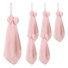 蕉蕉購物 吊掛式蝴蝶結珊瑚絨擦手巾 粉色 廚房浴室必備, 6入, 1條