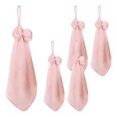 蕉蕉購物 吊掛式蝴蝶結珊瑚絨擦手巾 粉色系 柔軟吸水 居家裝飾, 5入, 1條