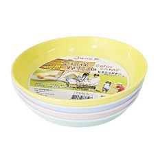 橘之屋 環保野餐深盤4入組 適用微波爐/烘碗機/洗碗機, 21.5 x 3.8cm, 黃色 + 藍色 + 粉色 + 綠色, 1組