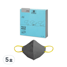 dc 克微粒 奈米薄膜兒童立體口罩 CNS 15980 防護 (PM2.5) 國家標準八大項測試A級防護, 灰色 + 黃耳帶, 6片, 5盒