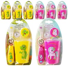 b.brite 孩童計時2分鐘LED燈牙刷+漱口杯+牙刷蓋組 黃色恐龍款+紫色獨角獸款, 4組