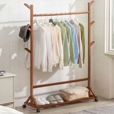 mohe 木暉居家 北歐風楠竹移動滾輪衣帽掛架 1.92kg, 茶色