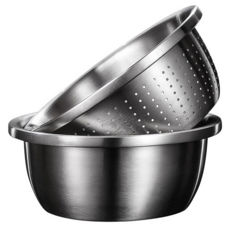 加厚304不鏽鋼加密孔瀝水籃料理盆, 28cm, 5L多功能洗菜盆, 1個