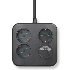 LUGBOX 3孔 2埠 USB 多功能插座, LUG-KSB-03U-1.0(B), 黑色, 1.4m
