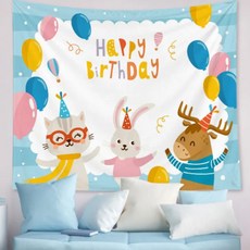 磨毛生日掛布 聚酯纖維, 95 x 73cm, 貓兔鹿