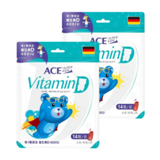 ACE SUPER KIDS 維他命D軟糖，全素草莓口味，健康小零嘴，成分單純，包裝便利, 3.2g, 14顆, 2包