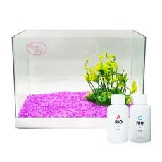 Rora Pet 自然加濕魚缸 + 人造水草 + 彩石 + 硝化菌 + 水質穩定劑, 紫丁香色(彩石), 隨機出貨(人造水草)