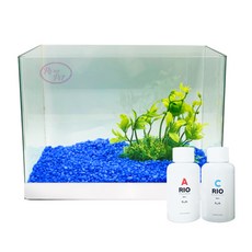 Rora Pet 自然加濕魚缸 + 人造水草 + 彩色石 + 硝化菌 + 水質穩定劑, 寶石藍(彩色石), 隨機出貨(人造水草)