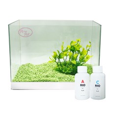 Rora Pet 自然加濕魚缸 + 人造水草 + 彩色石 + 硝化菌 + 水質穩定劑, 蘋果綠(彩色石), 隨機出貨(人造水草)