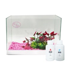 Rora Pet 自然加濕魚缸 + 人造水草 + 彩色石 + 硝化菌 + 水質穩定劑, 玫瑰粉(彩色石), 隨機出貨(人造水草)