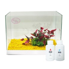 Rora Pet 自然加濕魚缸 + 人造水草 + 彩色石 + 硝化菌 + 水質穩定劑, 亮黃色(彩色石), 隨機出貨(人造水草)