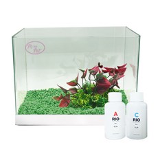 Rora Pet 自然加濕魚缸 + 人造水草 + 彩色石 + 硝化菌 + 水質穩定劑, 常春綠(彩色石), 隨機出貨(人造水草)