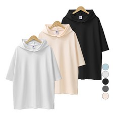 엠씨티 남녀공용 문컬렉션 엠보 오버핏 후드 반팔 티셔츠 3종 세트