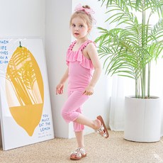 WALTONKIDS Wilton Kids 女童涼感透氣日常羅紋荷葉邊上下套裝