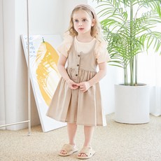 WALTONKIDS 女童透氣夏季亞麻洋裝