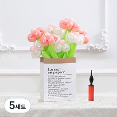 피앤비유니티 DIY꽃풍선선물 10p + 풍선펌프 + 종이봉투 세트, 03 데이지 핑크투명 펄, 5세트