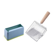 BEST 金屬貓砂鏟套組 鏟子+藍色盒 金屬貓砂鏟 木柄貓砂鏟 貓砂清潔, 28 x 17 x 8cm, PIID005, 1組