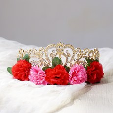 ASPASIA 優雅而自豪的華麗康乃馨頭飾皇冠 + 零用錢乙烯基支架 20p 套裝, 紅色+粉紅色(皇冠)