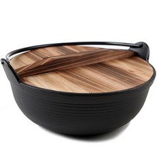 ENAMEL COOKWARE 手提式鑄鐵荷蘭鍋+木質鍋蓋, 25cm, 混色