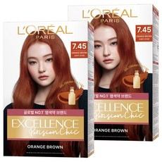 로레알파리 엑셀랑스 파리지앵 시크 라이트닝 톤업 염모제, 7.45호 오렌지 브라운, 2개